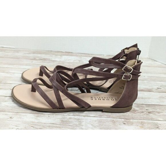 Journee Collection Womens Size 8.5 Brown Leather Adjustable Strappy Sandal - Picture 4 of 10
